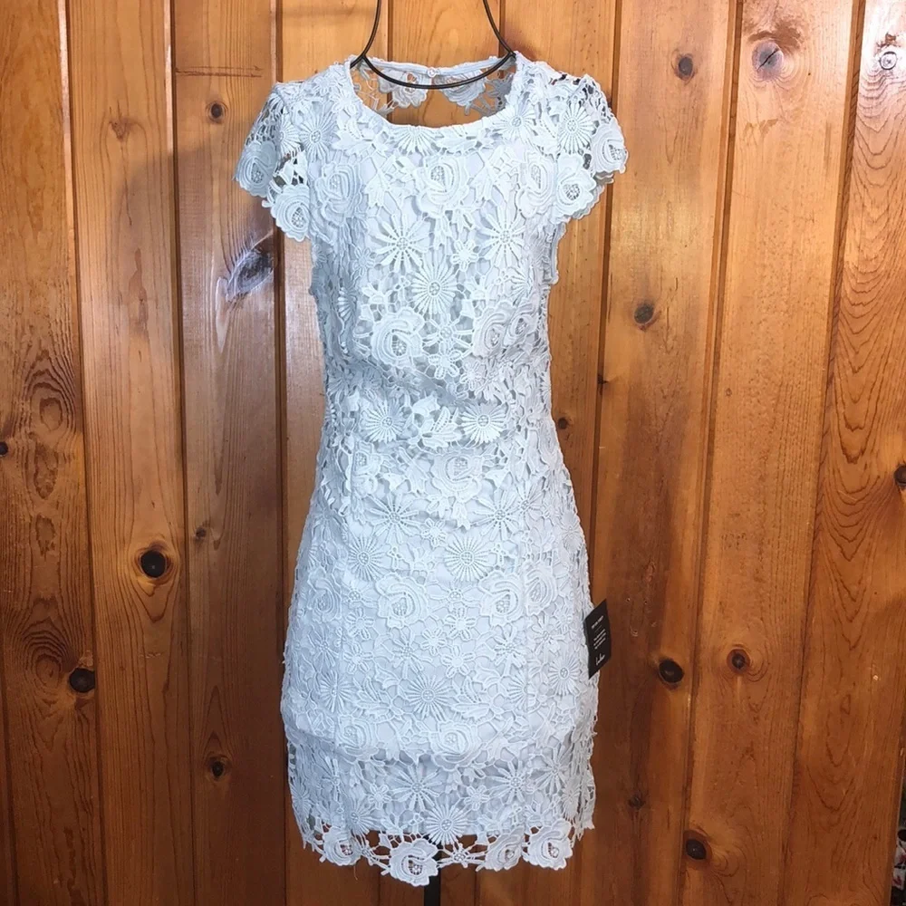 Lulus Hidden Talent Backless Light Blue Lace Dress NWT size XS mini dress - Picture 7 of 16